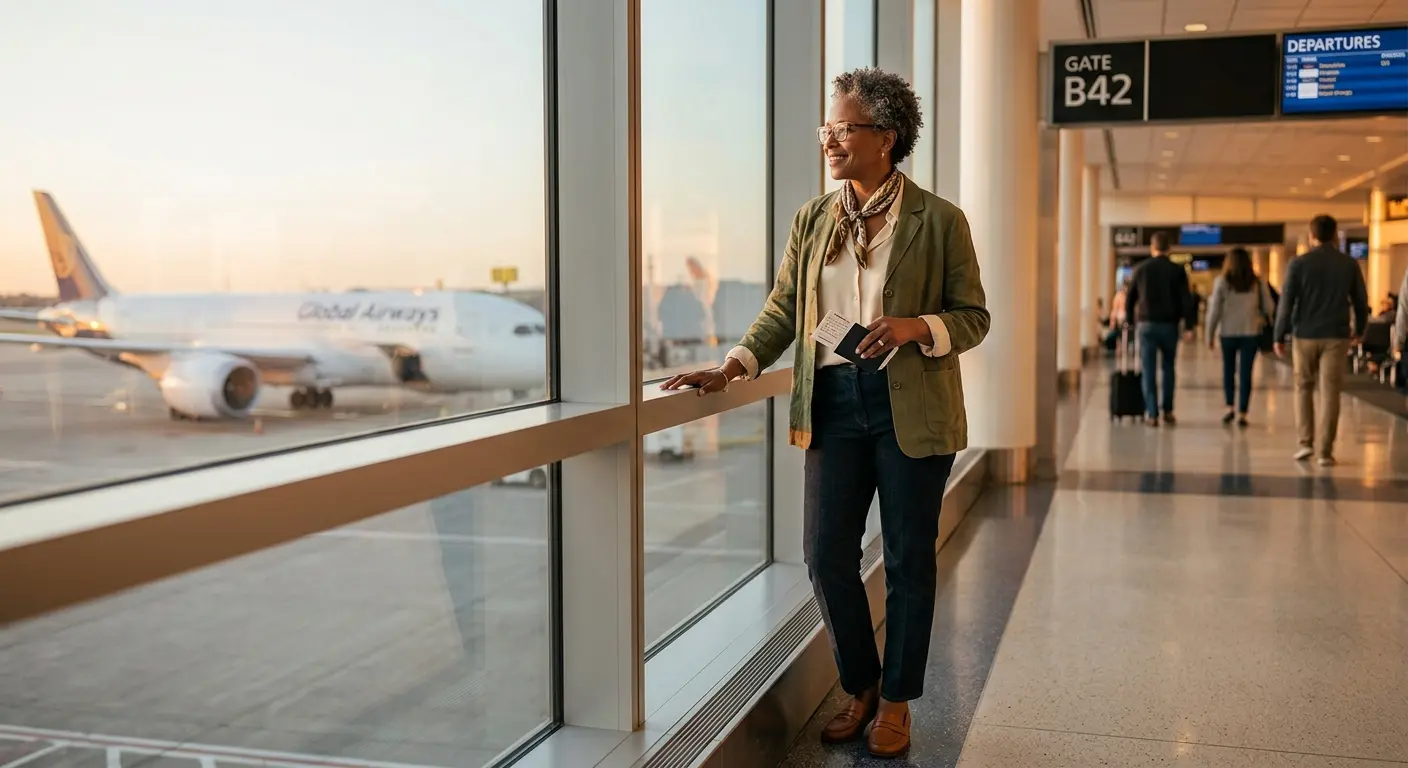 Frau am Flughafen – wieder reisen können ohne Angst